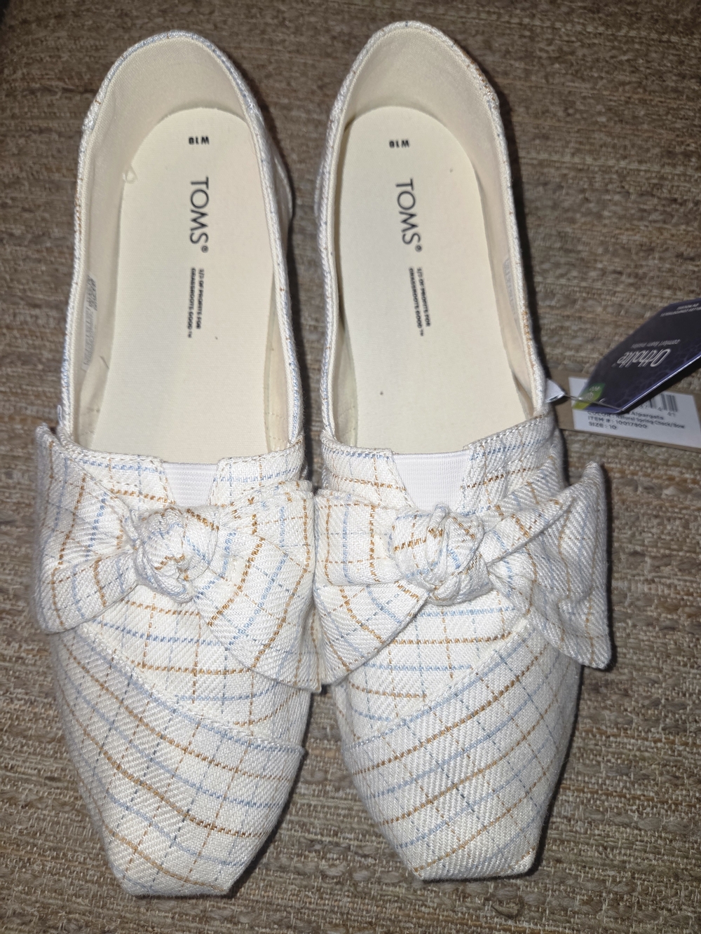Toms Cream Plaid Bow Flats-fit is like a size 9